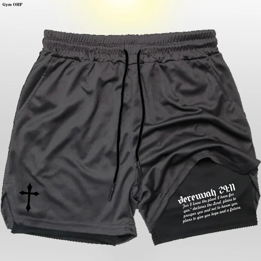 Men’s Performance Shorts, Adorned with A "Cross and Bible Verse"!