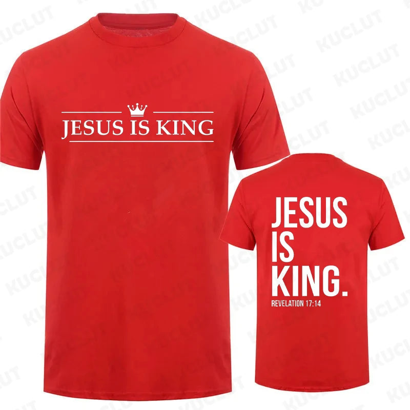 Jesus Is King Print T Shirt Tees for Men Fashion Casual Short Sleeve T-shirt for Summer Casual T-shirts Christian Faith Tshirts