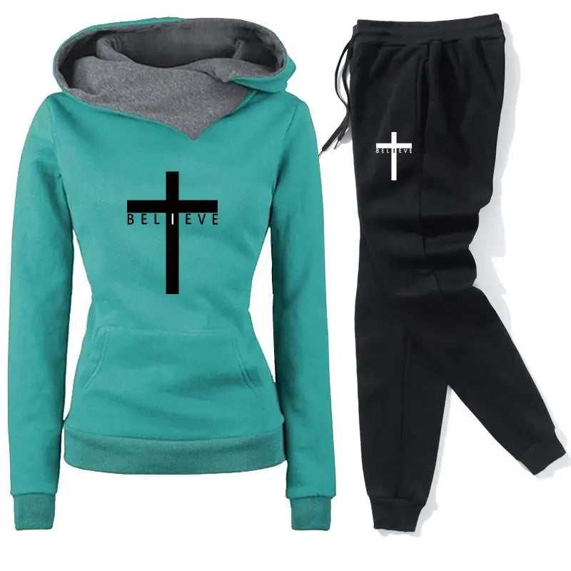 Amazing Woman's Tracksuit with a cross + believe image