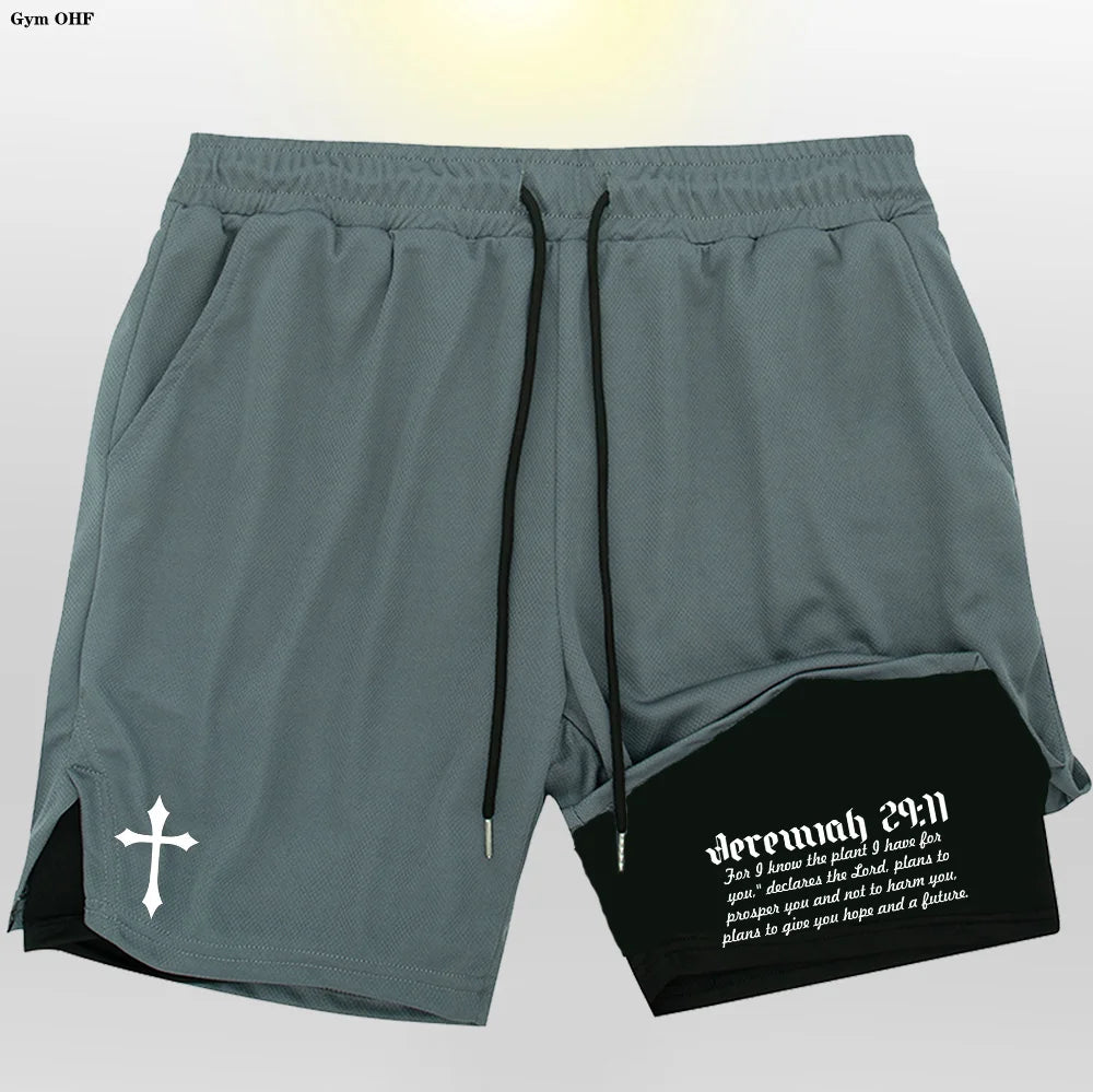 Men’s Performance Shorts, Adorned with A "Cross and Bible Verse"!