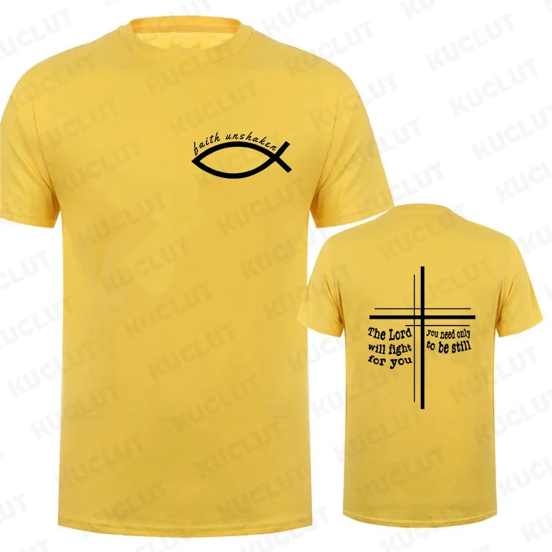 Faith Unshaken Men T-Shirt Christian Jesus Graphic Y2k Tops Harajuku Ulzzang Shirts Short Sleeve Tees Male Oversized Clothing