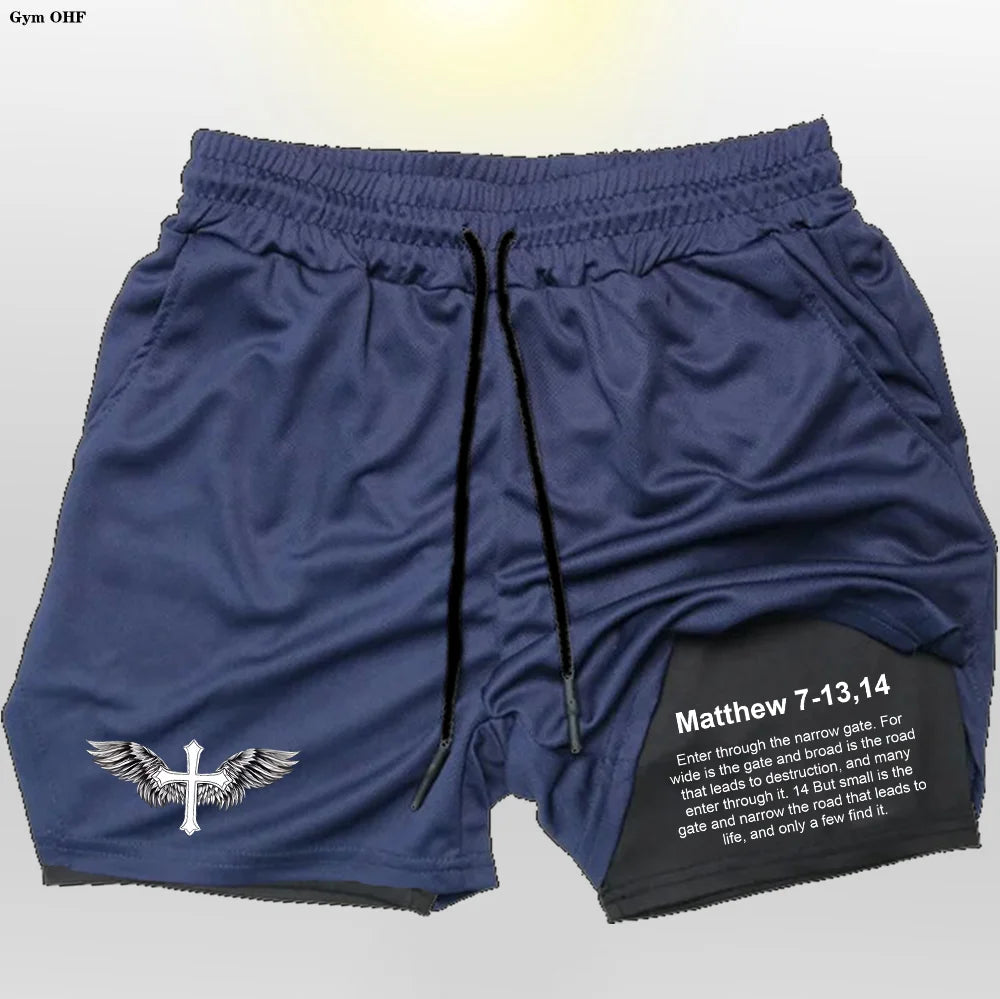 Men’s Performance Shorts, Adorned with A "Cross and Bible Verse"!