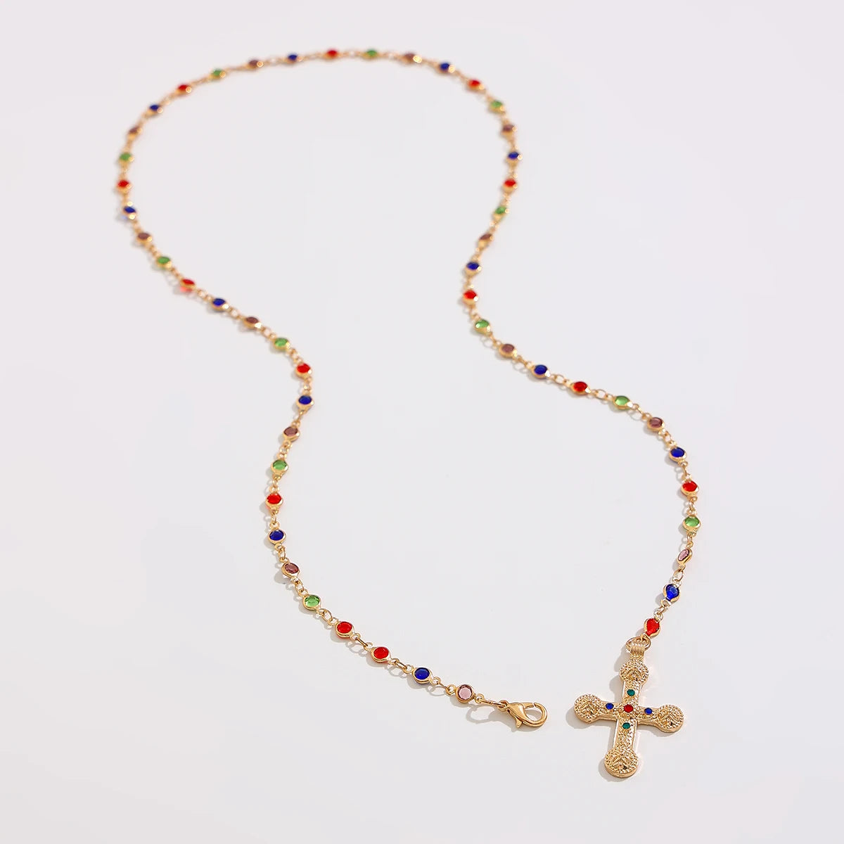 An Elegant, Cross Necklace for Women, with colorful chain