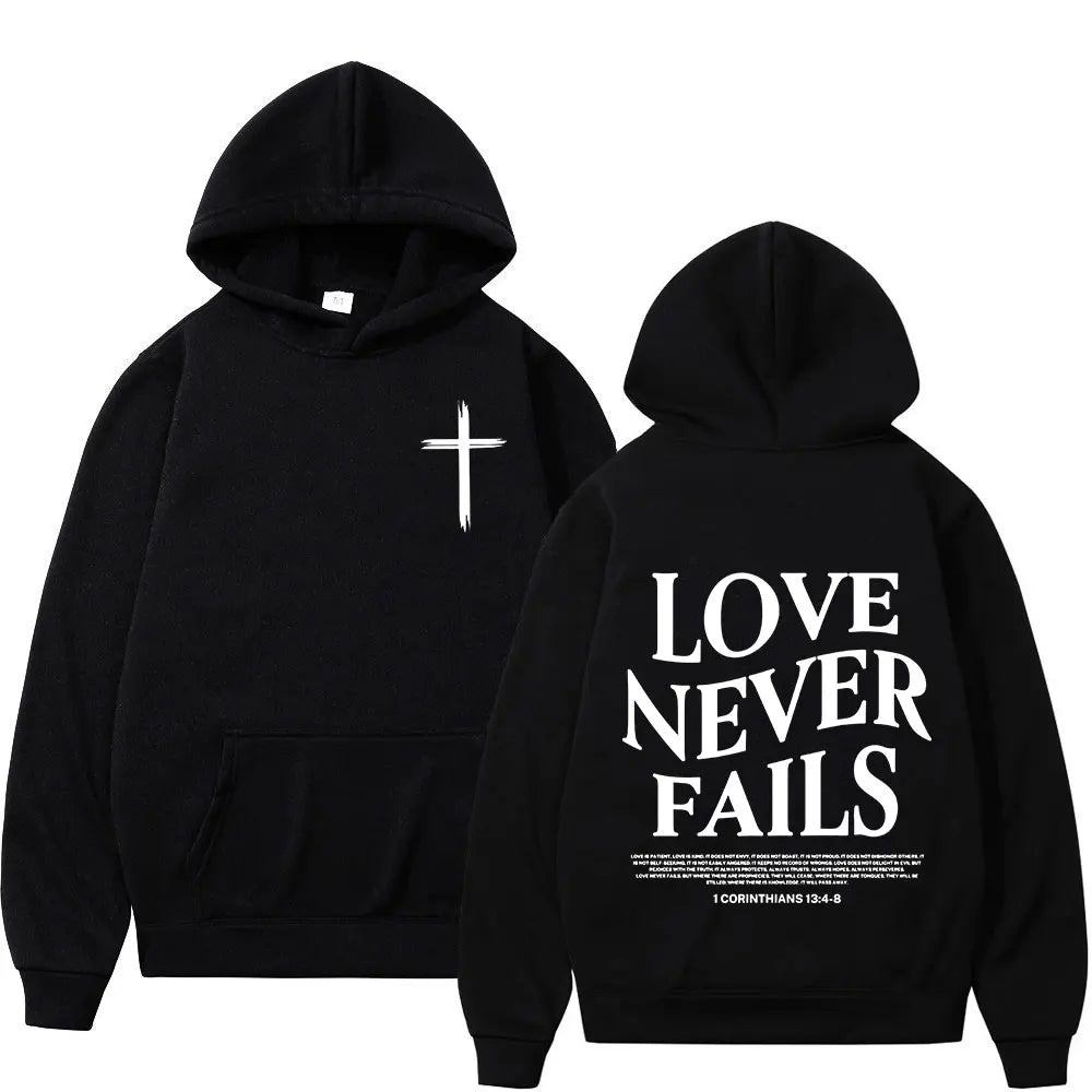 "Love Never Fails" Bible Verse Hoodies for Men and Women