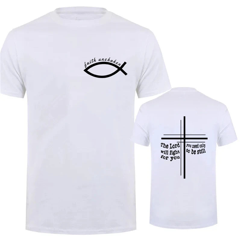 Faith Unshaken Men T-Shirt Christian Jesus Graphic Y2k Tops Harajuku Ulzzang Shirts Short Sleeve Tees Male Oversized Clothing