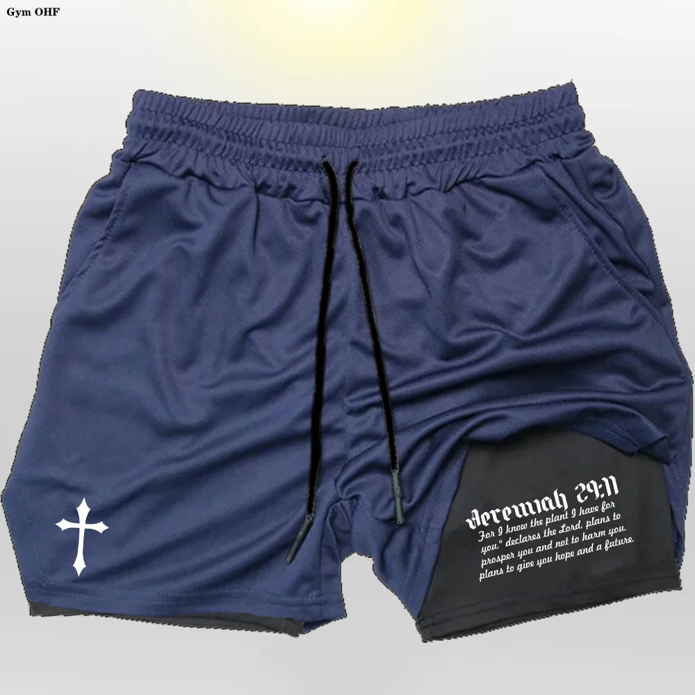 Men’s Performance Shorts, Adorned with A "Cross and Bible Verse"!