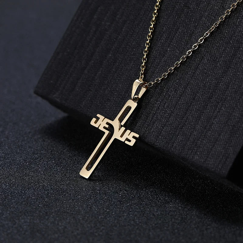 Embrace your faith with our 'JESUS' Cross Necklace For Men Women