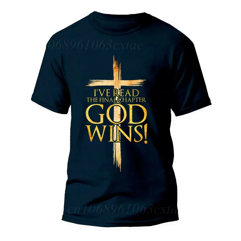 God Wins Christian Faith Cross T-Shirt Men Fashion Women's Tshirts Summer Fashion Tee Shirts Harajuku Shirts Casual Camisetas