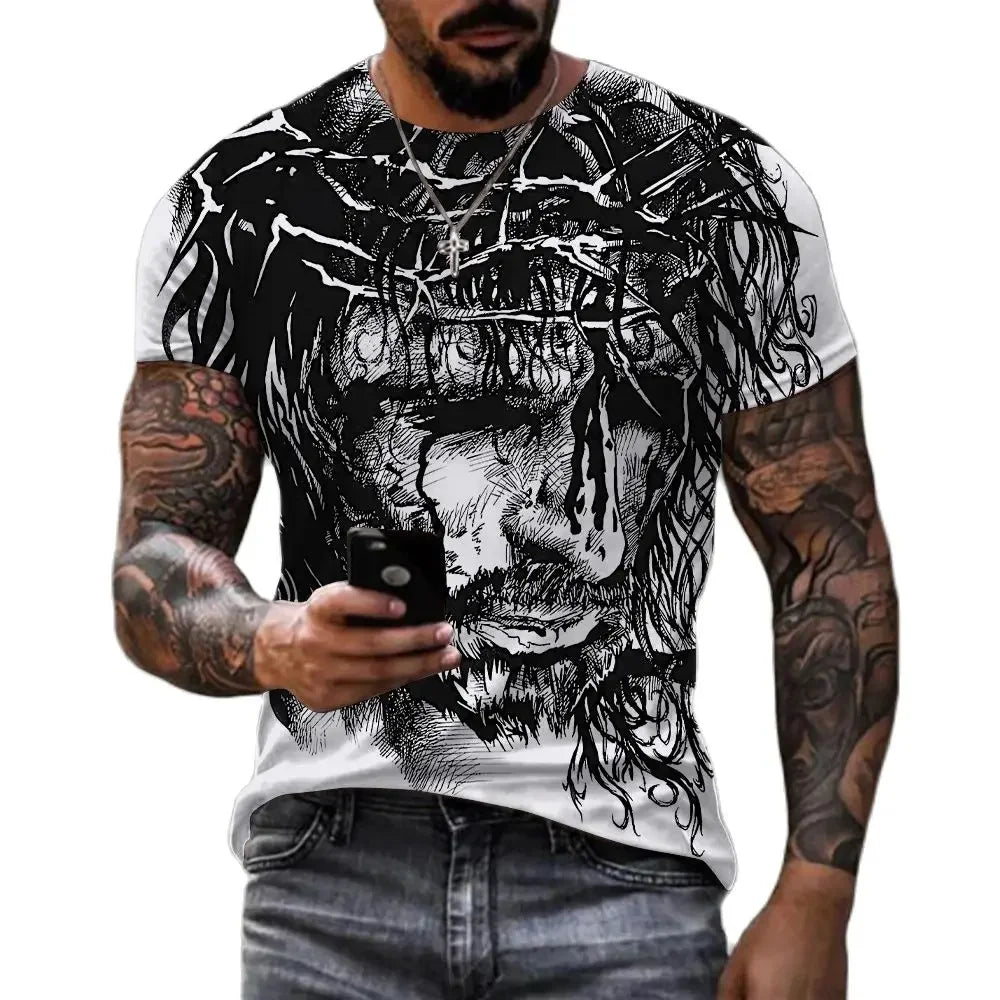 A Selection of Summer Fashion Casual Short Sleeve Cool T Shirt Jesus Christ 3D Print T-shirts Men Women Harajuku Streetwear Oversized Tops 3XL