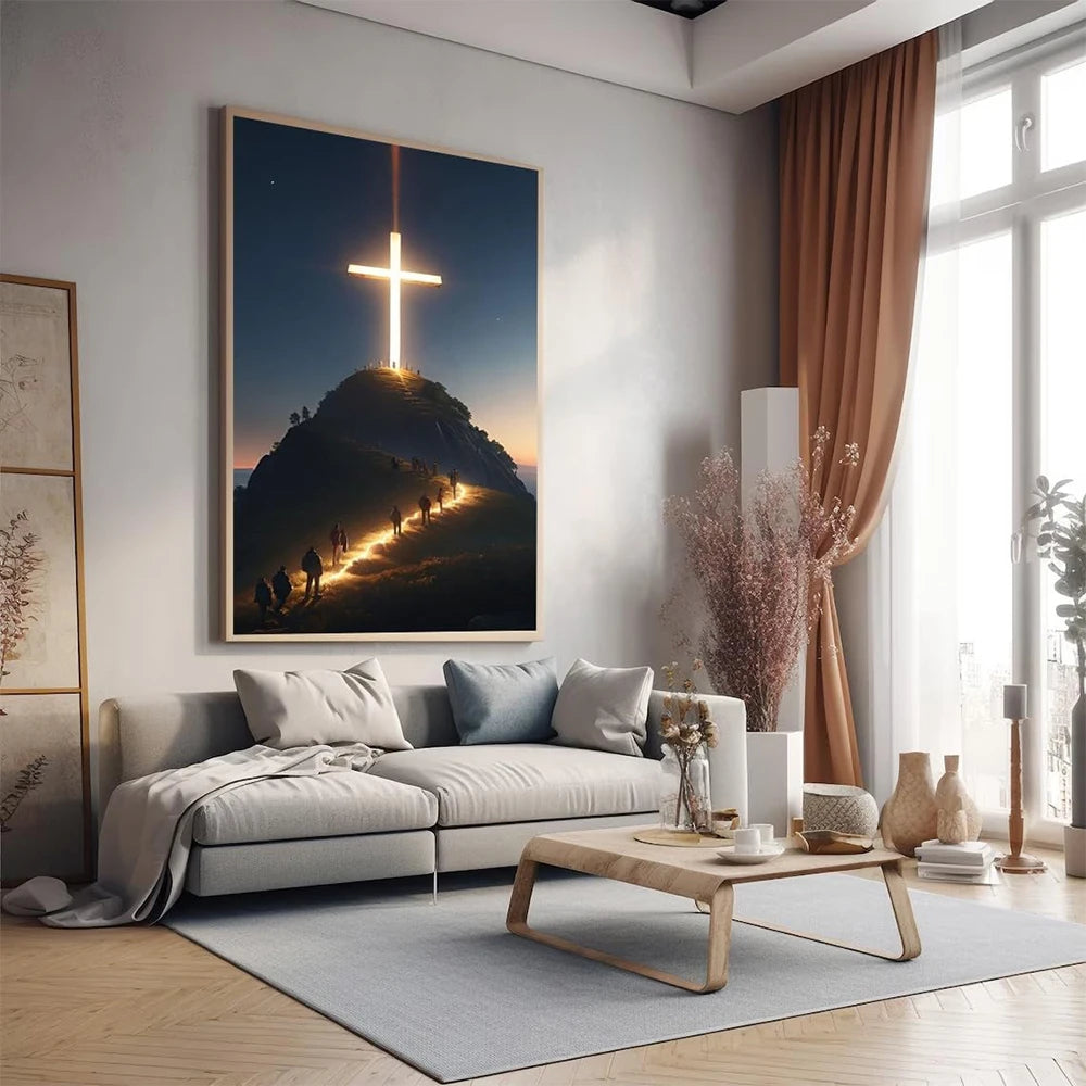 Poster Print, Startling Modern Christian Cross On The Top Of The Mountain