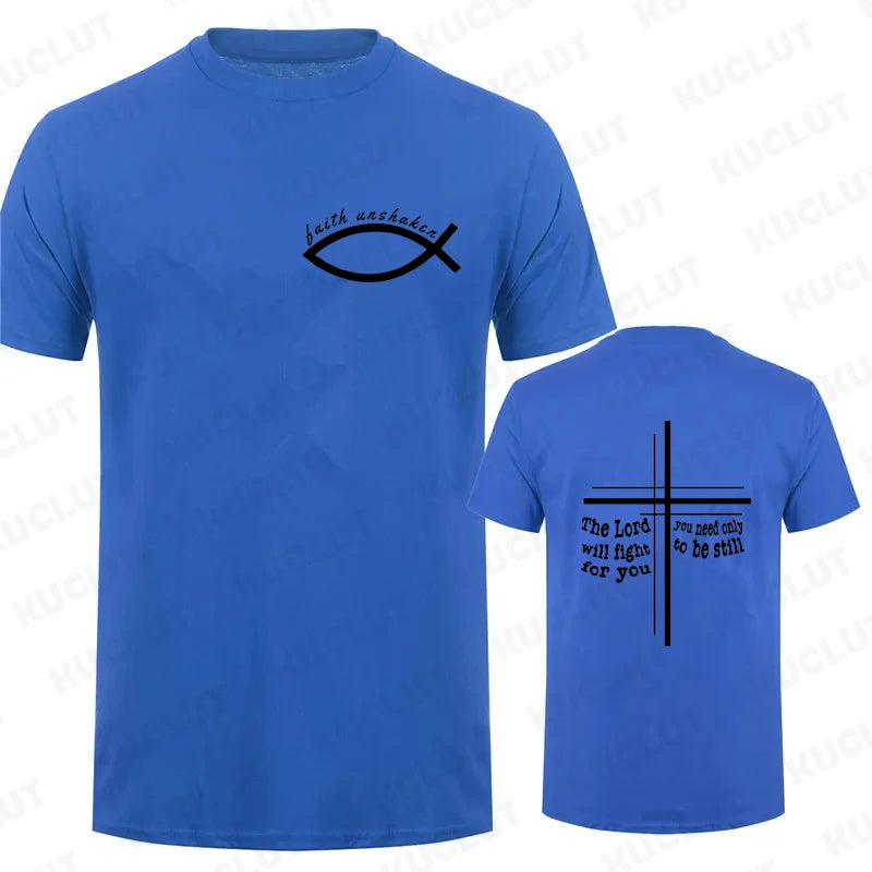 Faith Unshaken Men T-Shirt Christian Jesus Graphic Y2k Tops Harajuku Ulzzang Shirts Short Sleeve Tees Male Oversized Clothing