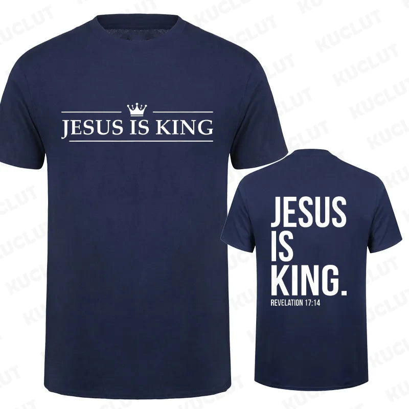 Jesus Is King Print T Shirt Tees for Men Fashion Casual Short Sleeve T-shirt for Summer Casual T-shirts Christian Faith Tshirts