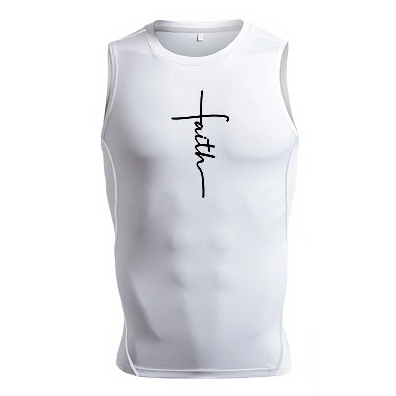 A Selection of Cross Print Sleeveless Compression Shirt for Men Christian Athletic Quick Dry Tank Tops Tees Gym Workout Running Vest Baselayers