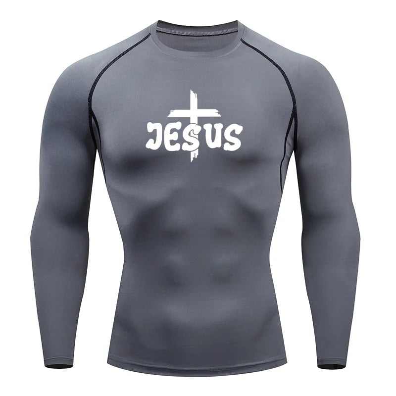 “Jesus & Cross” compression shirts, short and long sleeves, for men