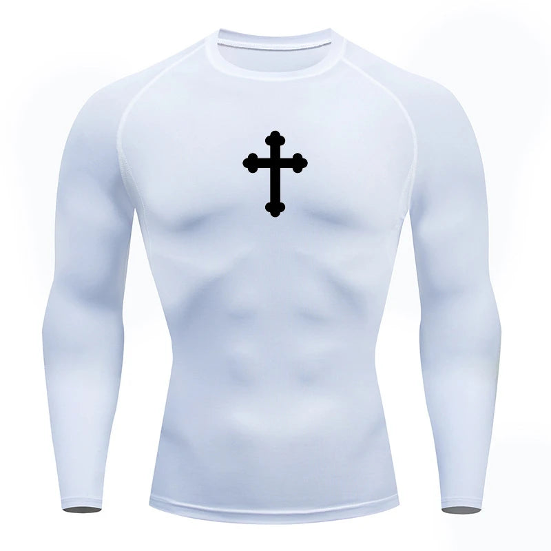 Good looking, "Cross" Print Compression Shirt for Men, [short and long sleeves]