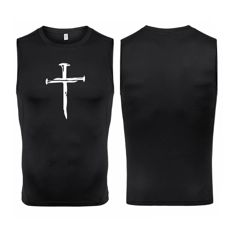 A Selection of Cross Print Sleeveless Compression Shirt for Men Christian Athletic Quick Dry Tank Tops Tees Gym Workout Running Vest Baselayers