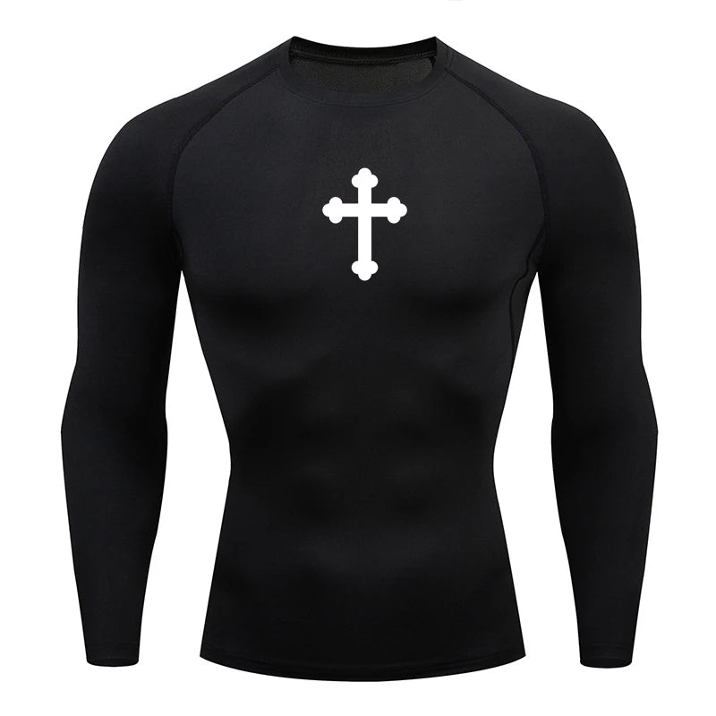 Good looking, "Cross" Print Compression Shirt for Men, [short and long sleeves]