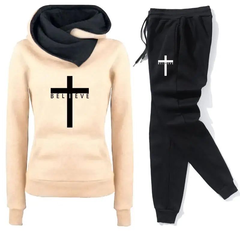 Amazing Woman's Tracksuit with a cross + believe image