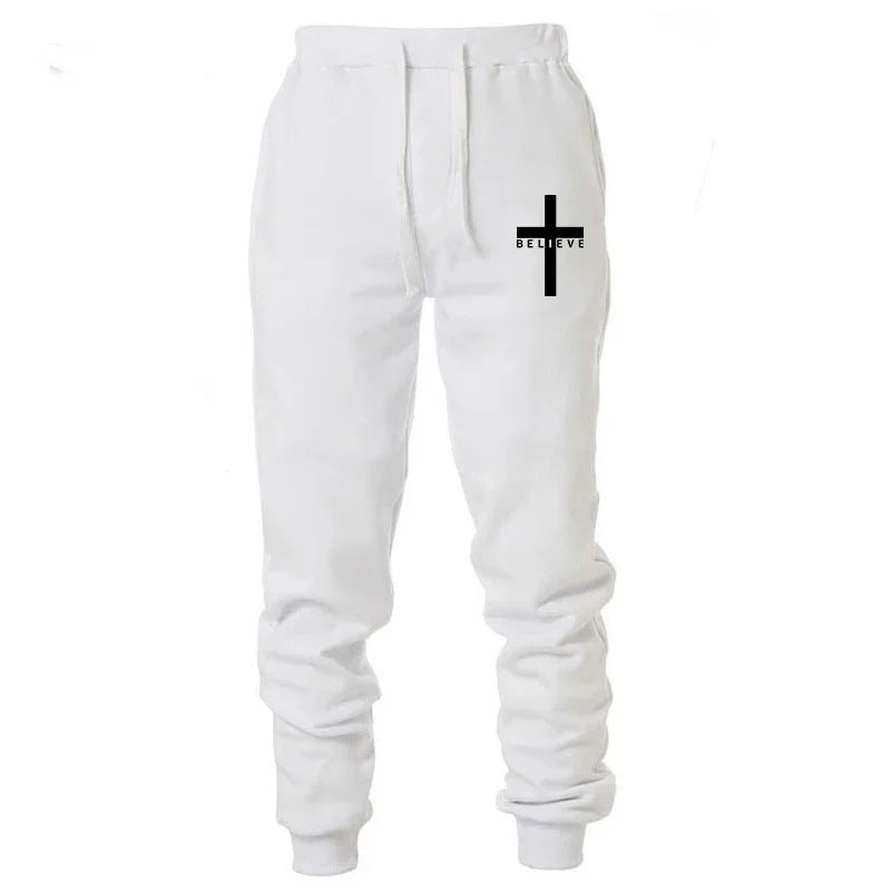 Men Pant 2024 Spring Autumn I believe in Christian Jesus Print Series Drawstring Casual Simple Loose Sports Jogging Pants