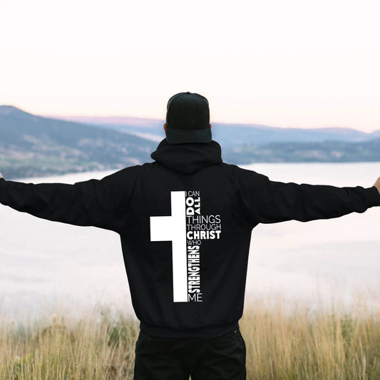 Jesus Theme Men's Hoodies, With a Christian Cross on back, Men's Pullover Sweatshirt