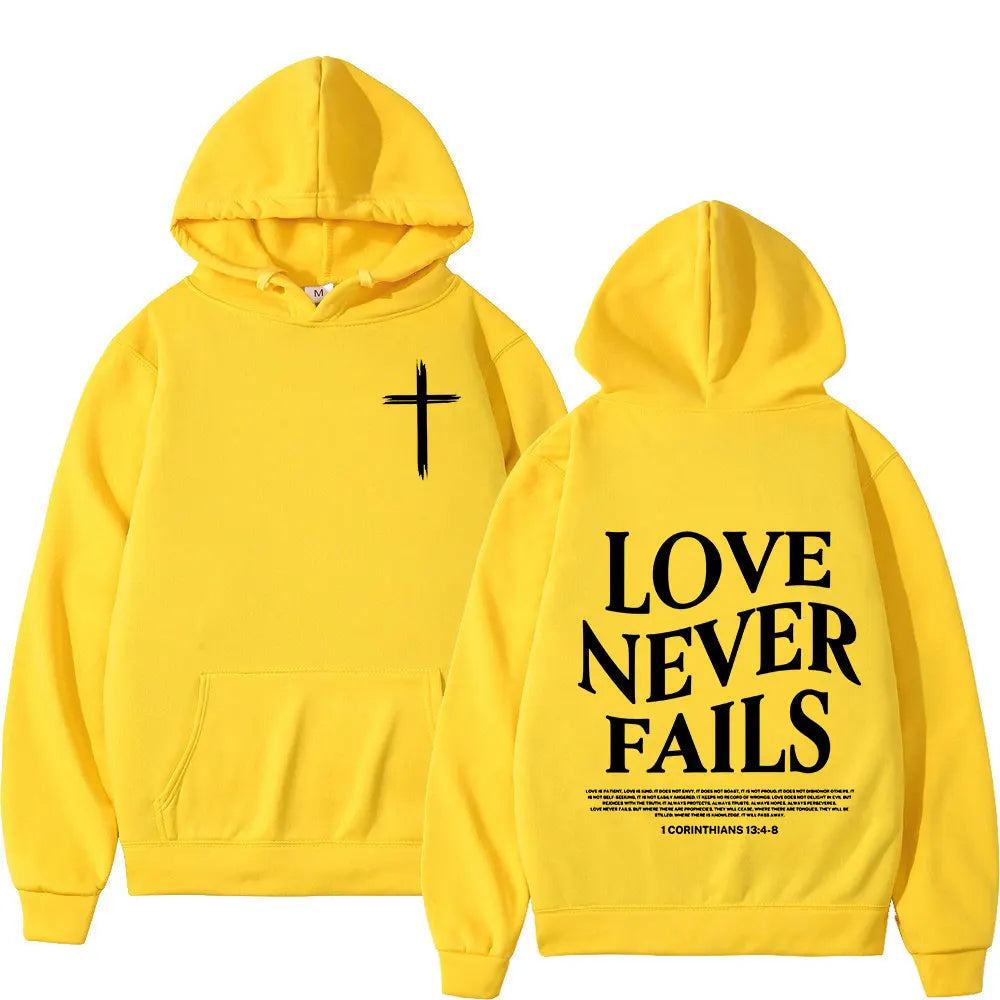 "Love Never Fails" Bible Verse Hoodies for Men and Women