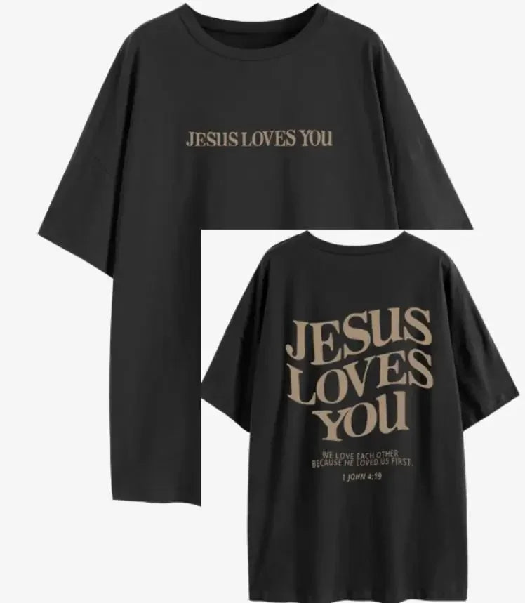 Jesus Loves You Christian Oversized T-Shirt we love each other Loose Tee Women Trendy Casual cotton Aesthetic Top