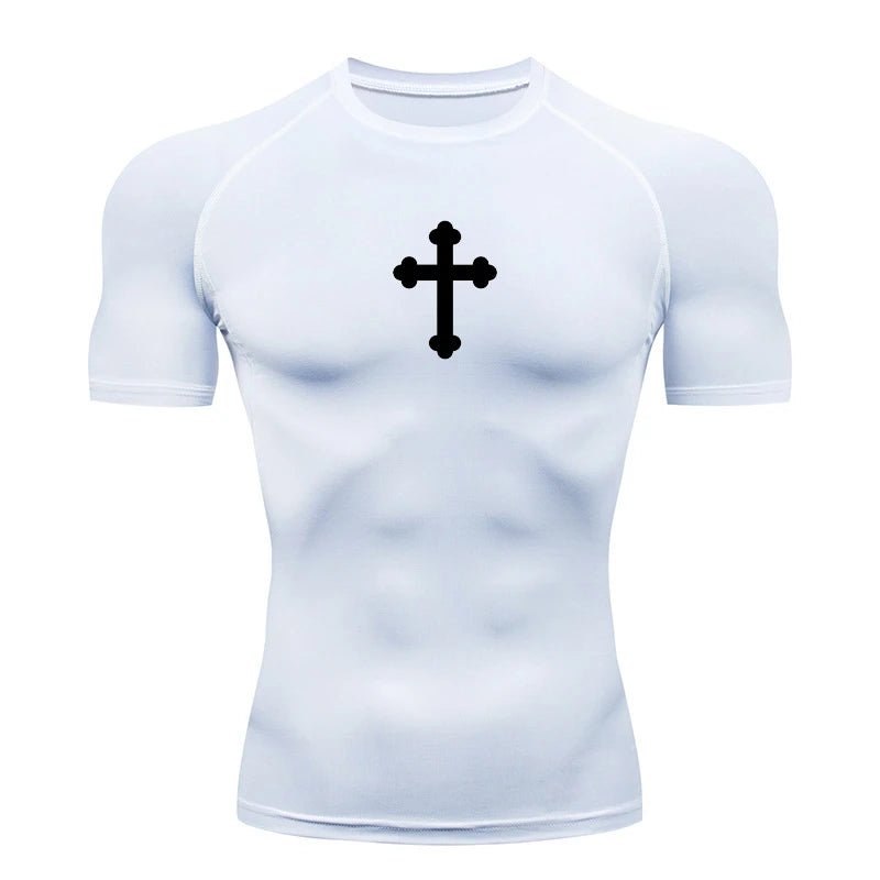 Good looking, "Cross" Print Compression Shirt for Men, [short and long sleeves]