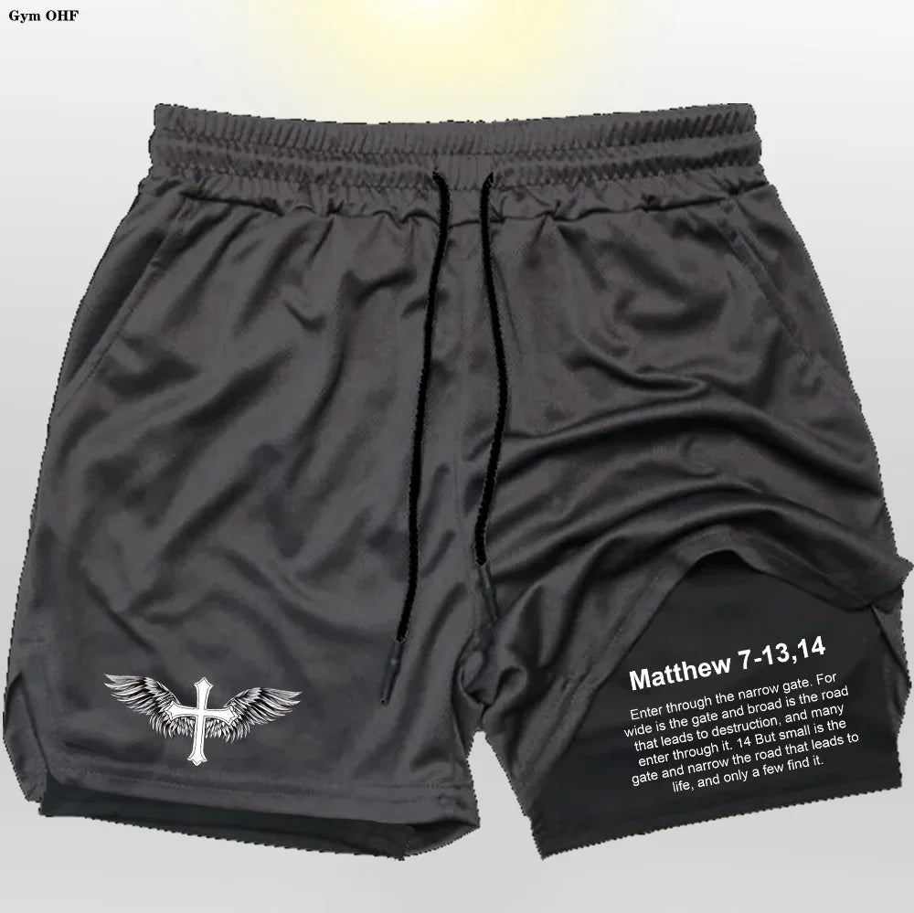 Men’s Performance Shorts, Adorned with A "Cross and Bible Verse"!