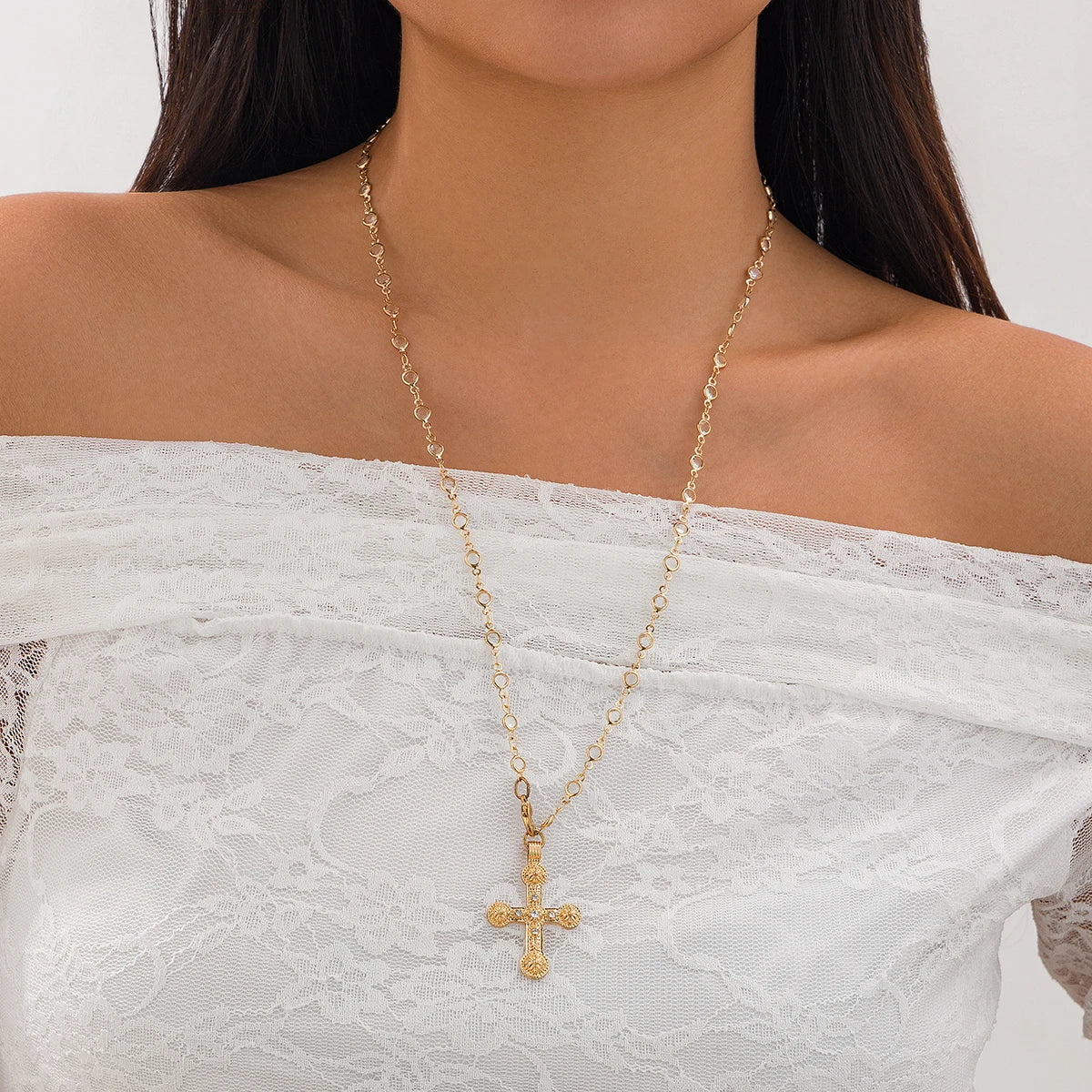 An Elegant, Cross Necklace for Women, with colorful chain