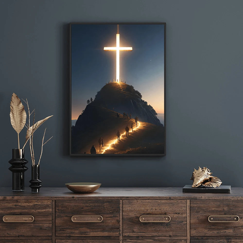 Poster Print, Startling Modern Christian Cross On The Top Of The Mountain