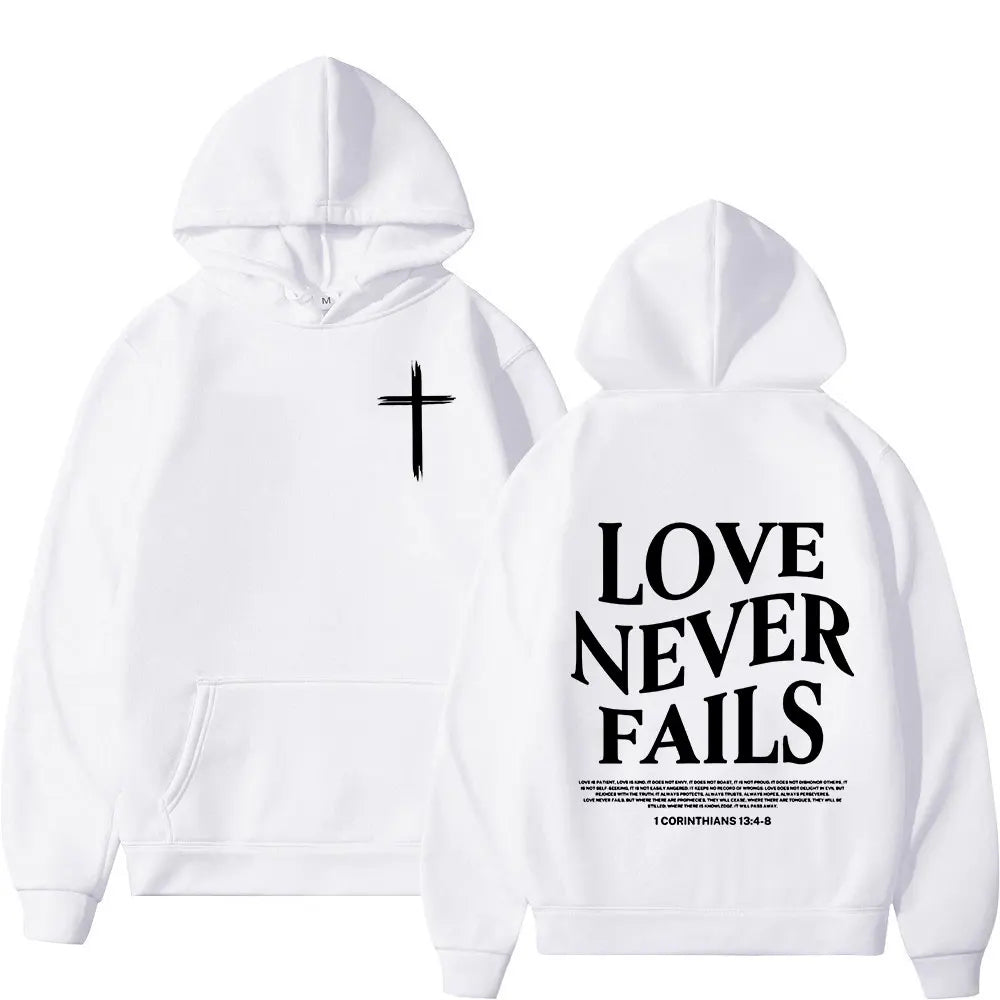 "Love Never Fails" Bible Verse Hoodies for Men and Women