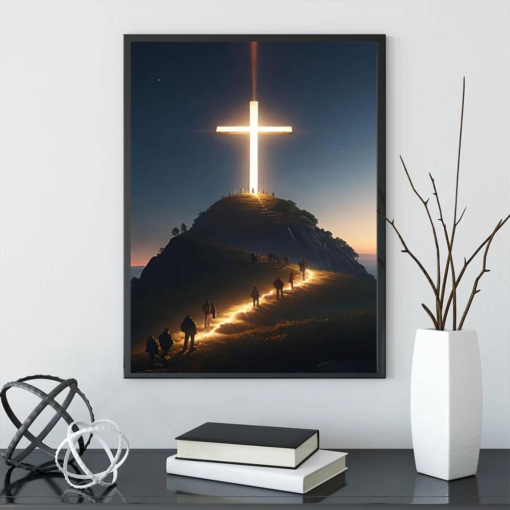 Poster Print, Startling Modern Christian Cross On The Top Of The Mountain