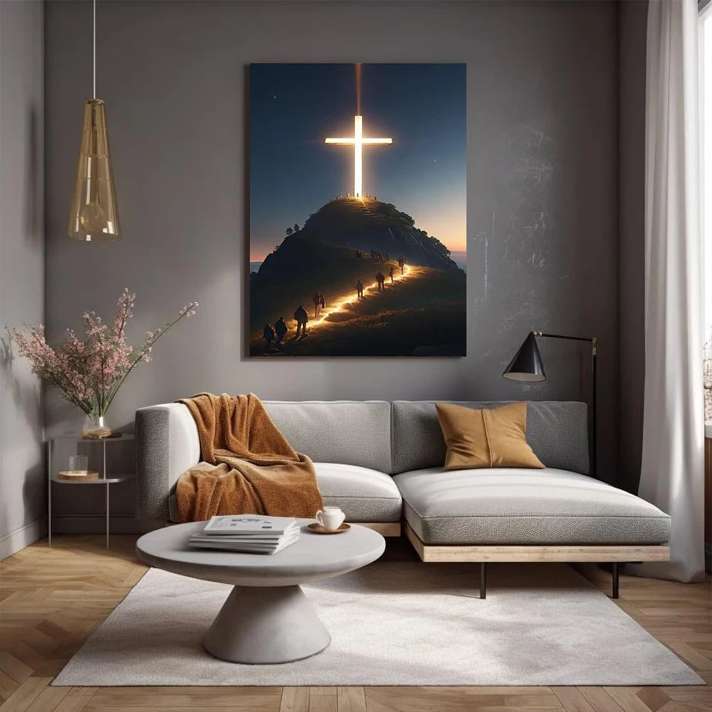 Poster Print, Startling Modern Christian Cross On The Top Of The Mountain