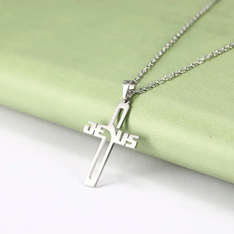 Embrace your faith with our 'JESUS' Cross Necklace For Men Women