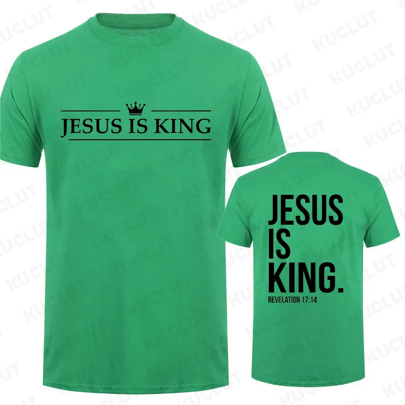 Jesus Is King Print T Shirt Tees for Men Fashion Casual Short Sleeve T-shirt for Summer Casual T-shirts Christian Faith Tshirts