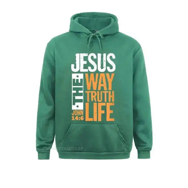 Jesus The Way Truth Life John Christian Bible Verse Hooded Pullover Hoodies For Male Sweatshirts Comfortable Wholesale Clothes