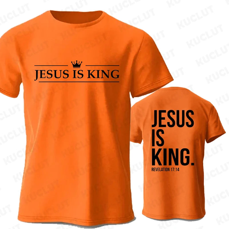 Jesus Is King Print T Shirt Tees for Men Fashion Casual Short Sleeve T-shirt for Summer Casual T-shirts Christian Faith Tshirts