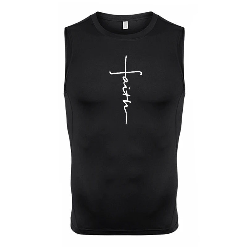 A Selection of Cross Print Sleeveless Compression Shirt for Men Christian Athletic Quick Dry Tank Tops Tees Gym Workout Running Vest Baselayers