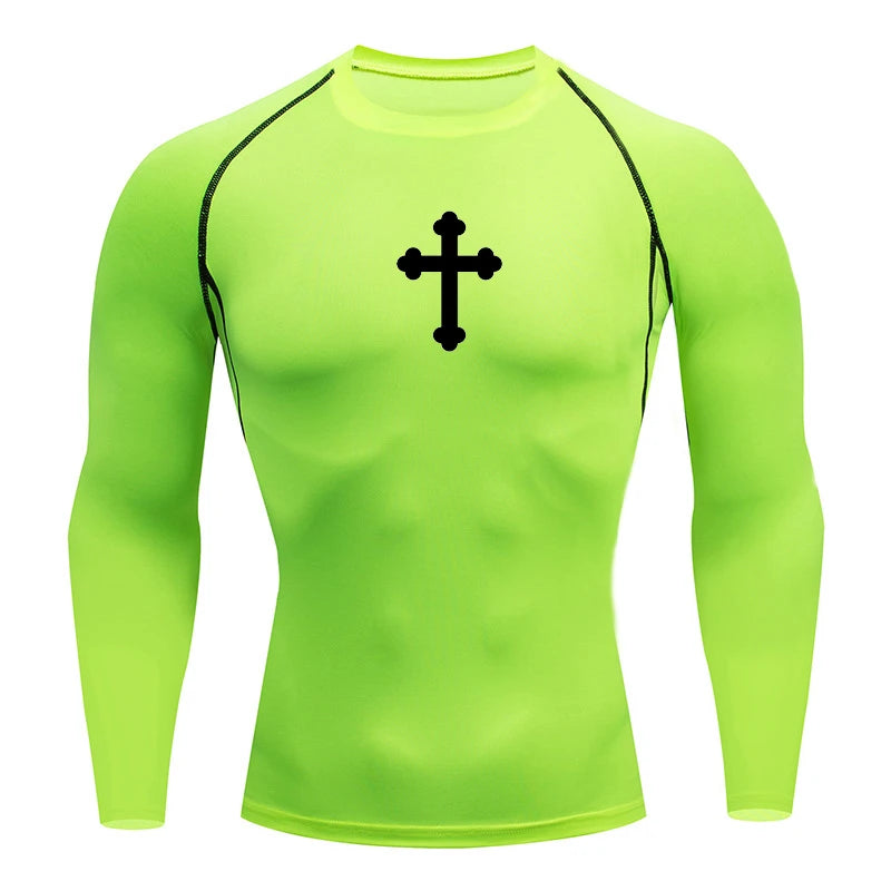 Good looking, "Cross" Print Compression Shirt for Men, [short and long sleeves]