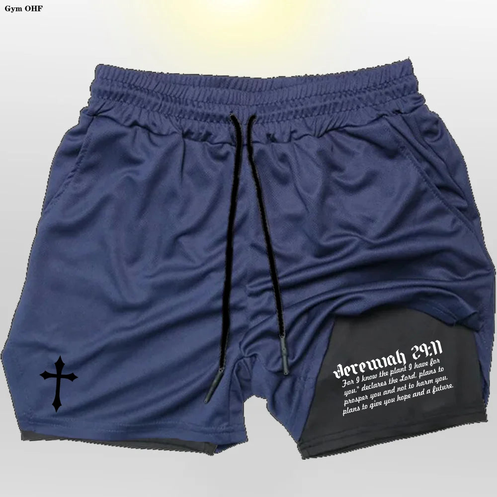 Men’s Performance Shorts, Adorned with A "Cross and Bible Verse"!