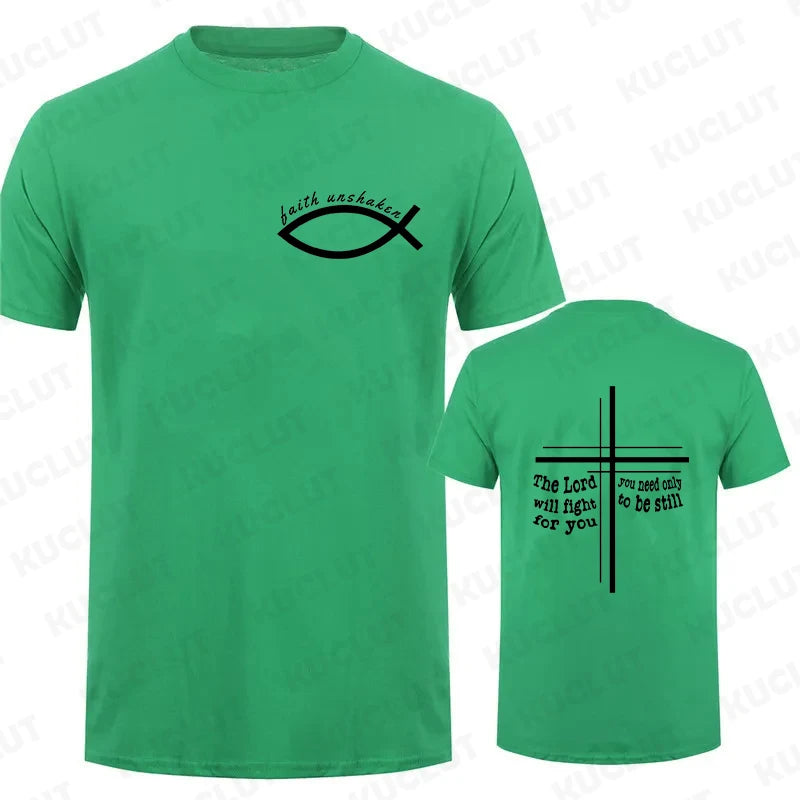 Faith Unshaken Men T-Shirt Christian Jesus Graphic Y2k Tops Harajuku Ulzzang Shirts Short Sleeve Tees Male Oversized Clothing