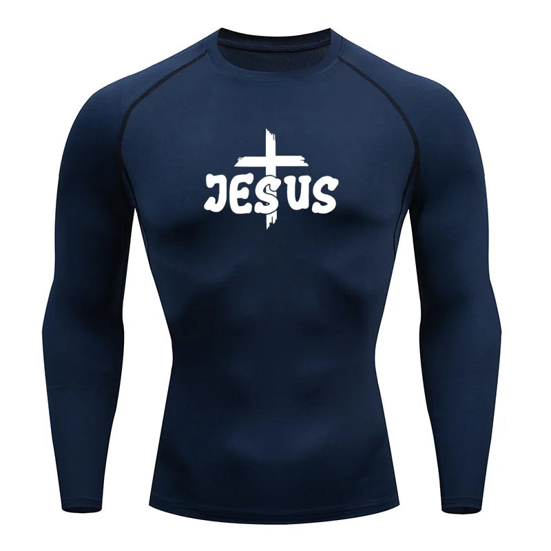 “Jesus & Cross” compression shirts, short and long sleeves, for men